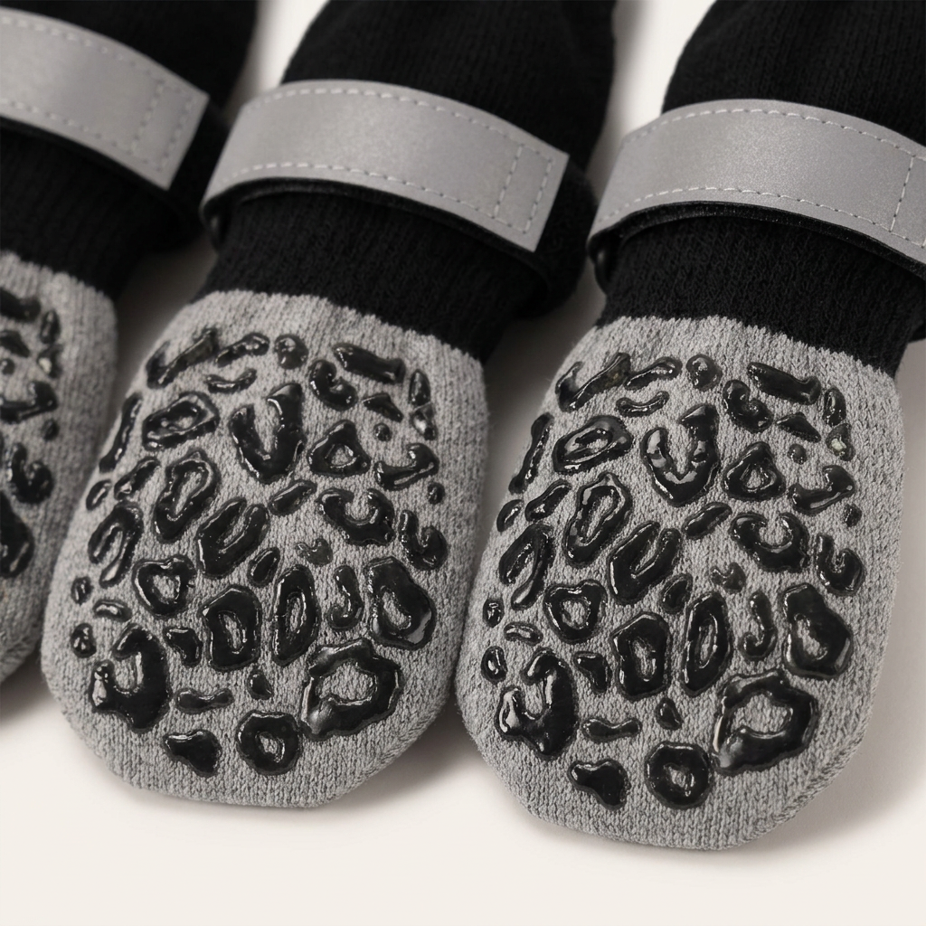 Plush Paws Co. Anti-Skid Pet Paw Traction Socks – Breathable Knit Indoor Dog Booties with Straps