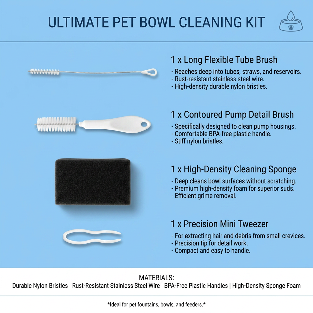 Plush Paws Co. Complete Pet Fountain Cleaning Kit – 4-Piece Brush & Sponge Maintenance Set