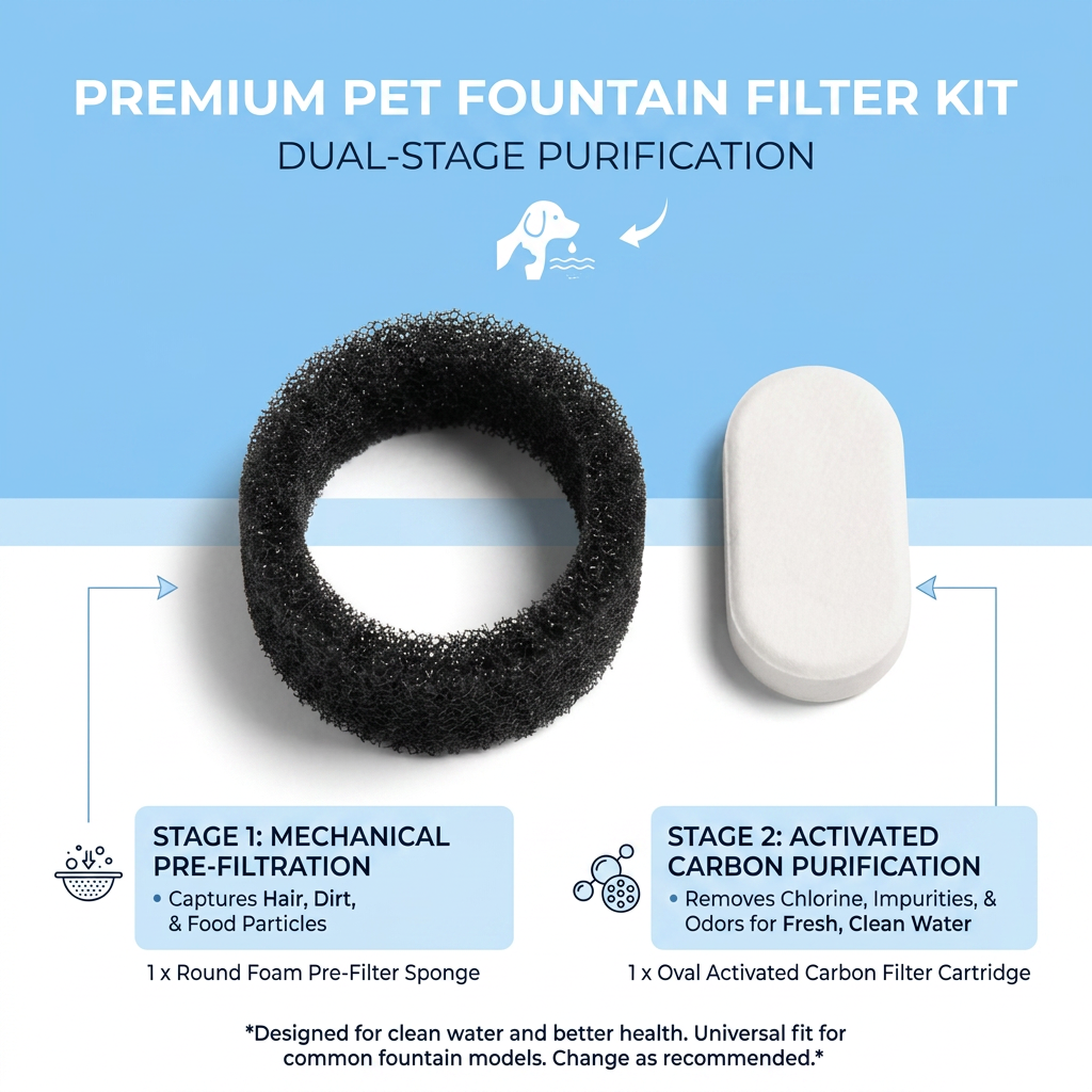 Plush Paws Co. Dual-Action Fountain Filter Set – Activated Carbon & Foam Replacement Cartridges for Pet Water Dispensers