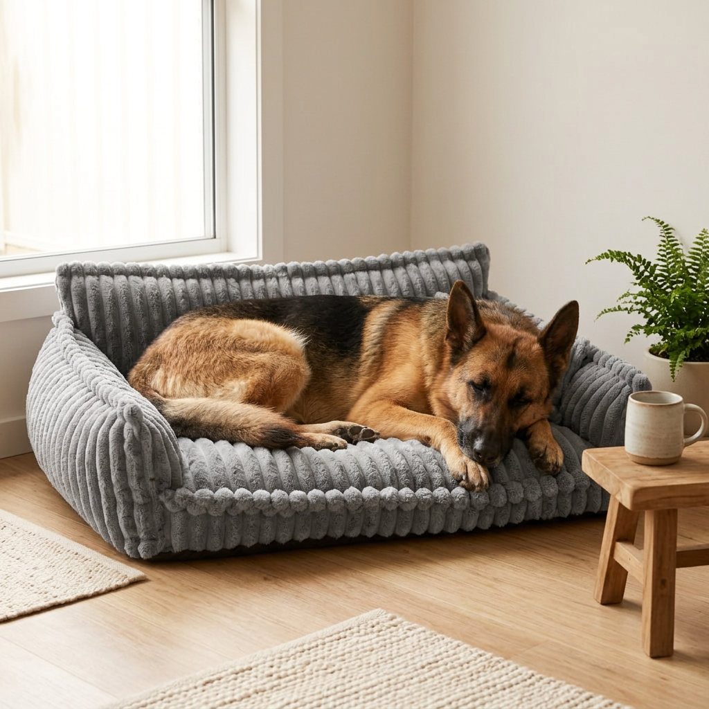 Plush Paws Co. Support Couch — Corduroy Bolstered Pet Sofa Style
