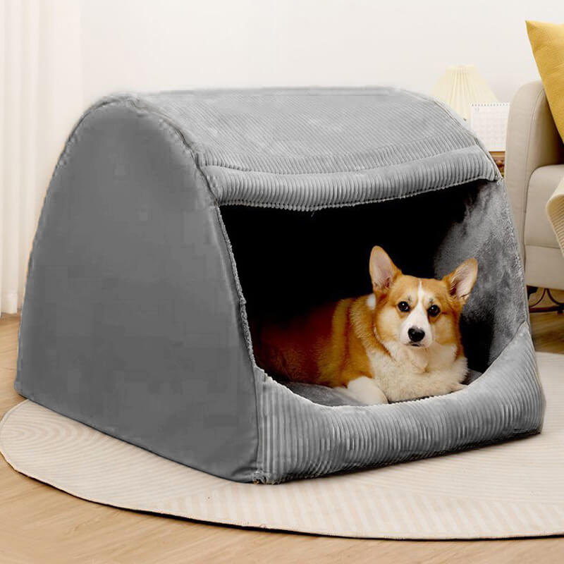 Warm Flannel Detachable Semi-Enclosed Large Dog Tent Bed 9