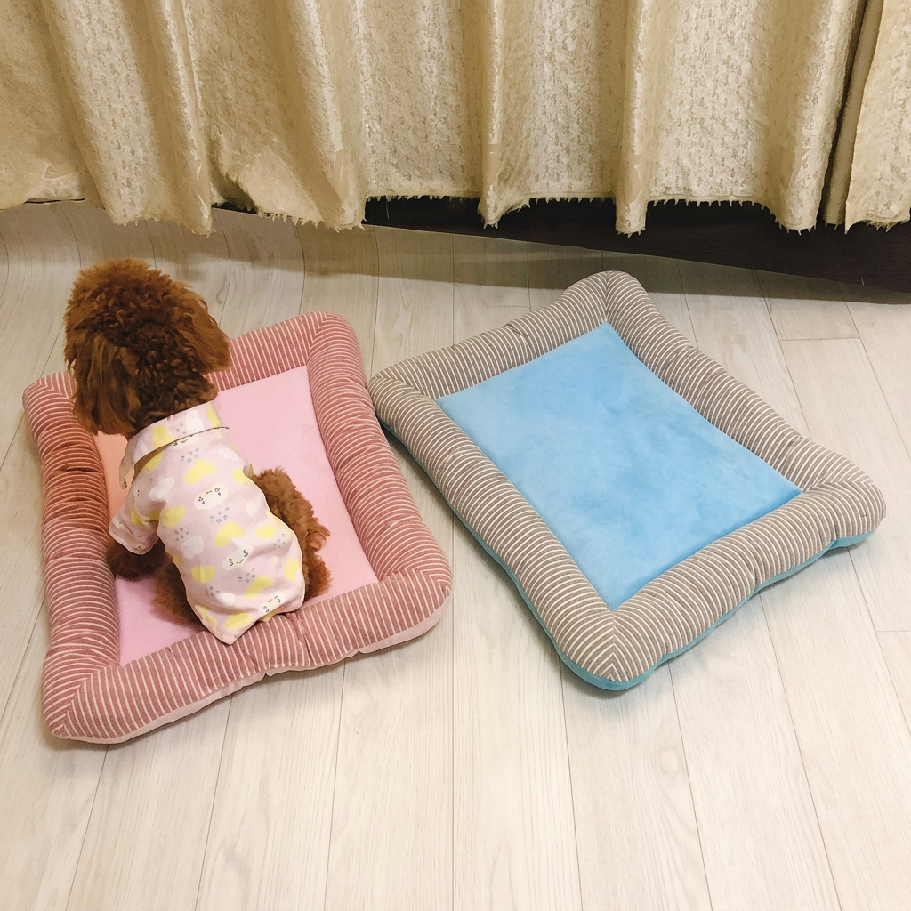Plush Paws Co. Dual-Surface Cooling Pet Bed — Striped Border Large-Size Option
