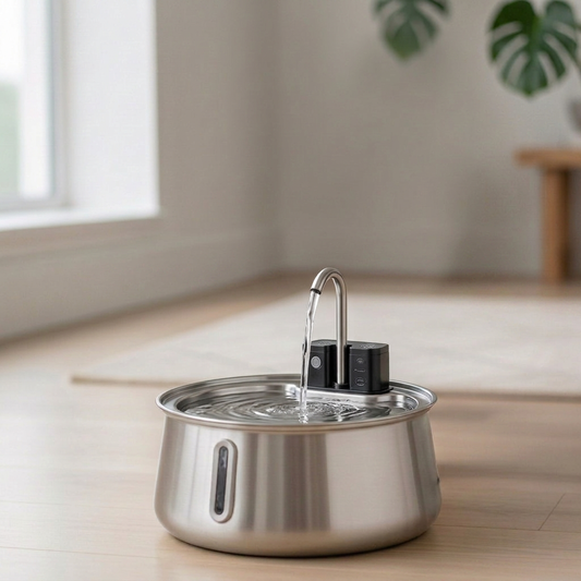 Plush Paws Co. Stainless Steel Pet Water Fountain – Automatic Filtered Faucet Dispenser for Dogs & Cats
