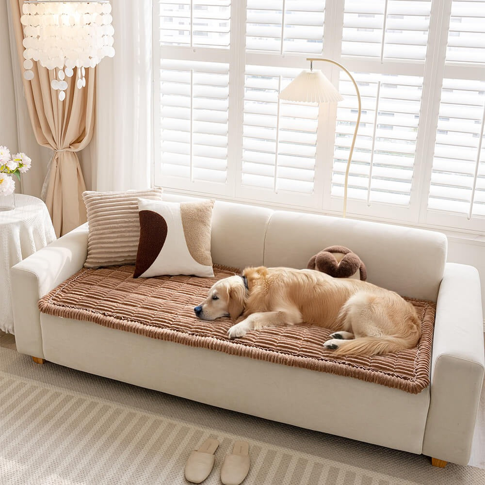 Plush Paws Co. Ribbed Flannel Pet Couch Cover – Non-Slip Quilted Sofa Mat for Dogs & Cats