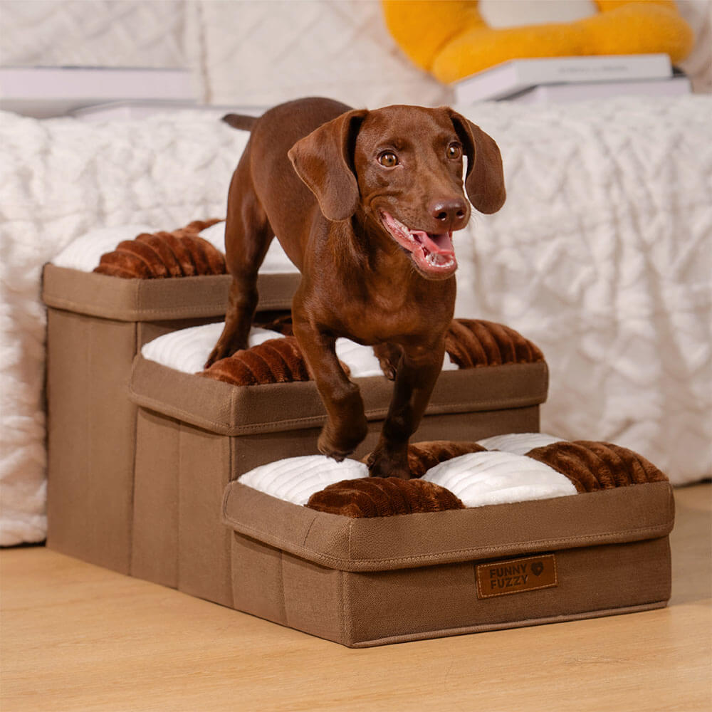 Chessboard Plaid Handcrafted Dog Stairs with Storage - Multifunctional and Foldable 1