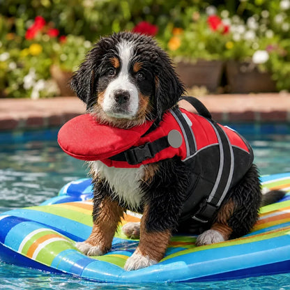 Plush Paws Co. Adjustable Dog Life Vest – Flotation Swimming Jacket with Chin Float for Boating & Pool Safety
