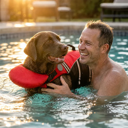 Plush Paws Co. Adjustable Dog Life Vest – Flotation Swimming Jacket with Chin Float for Boating & Pool Safety