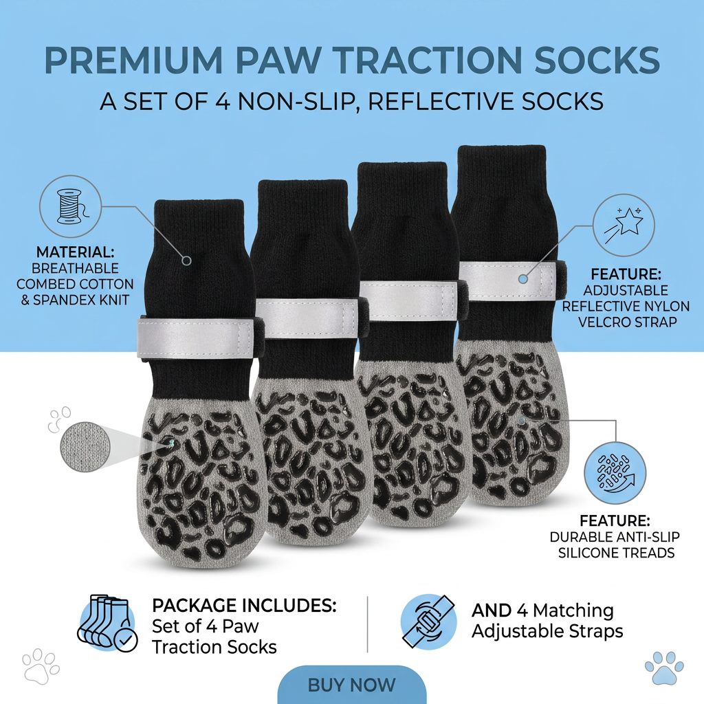 Plush Paws Co. Anti-Skid Pet Paw Traction Socks – Breathable Knit Indoor Dog Booties with Straps