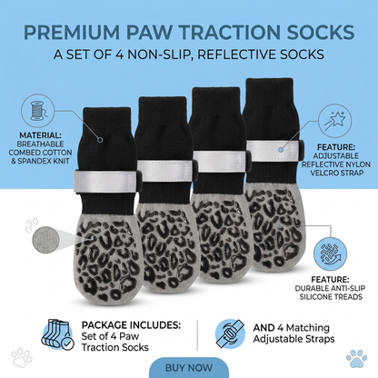 Plush Paws Co. Anti-Skid Pet Paw Traction Socks – Breathable Knit Indoor Dog Booties with Straps