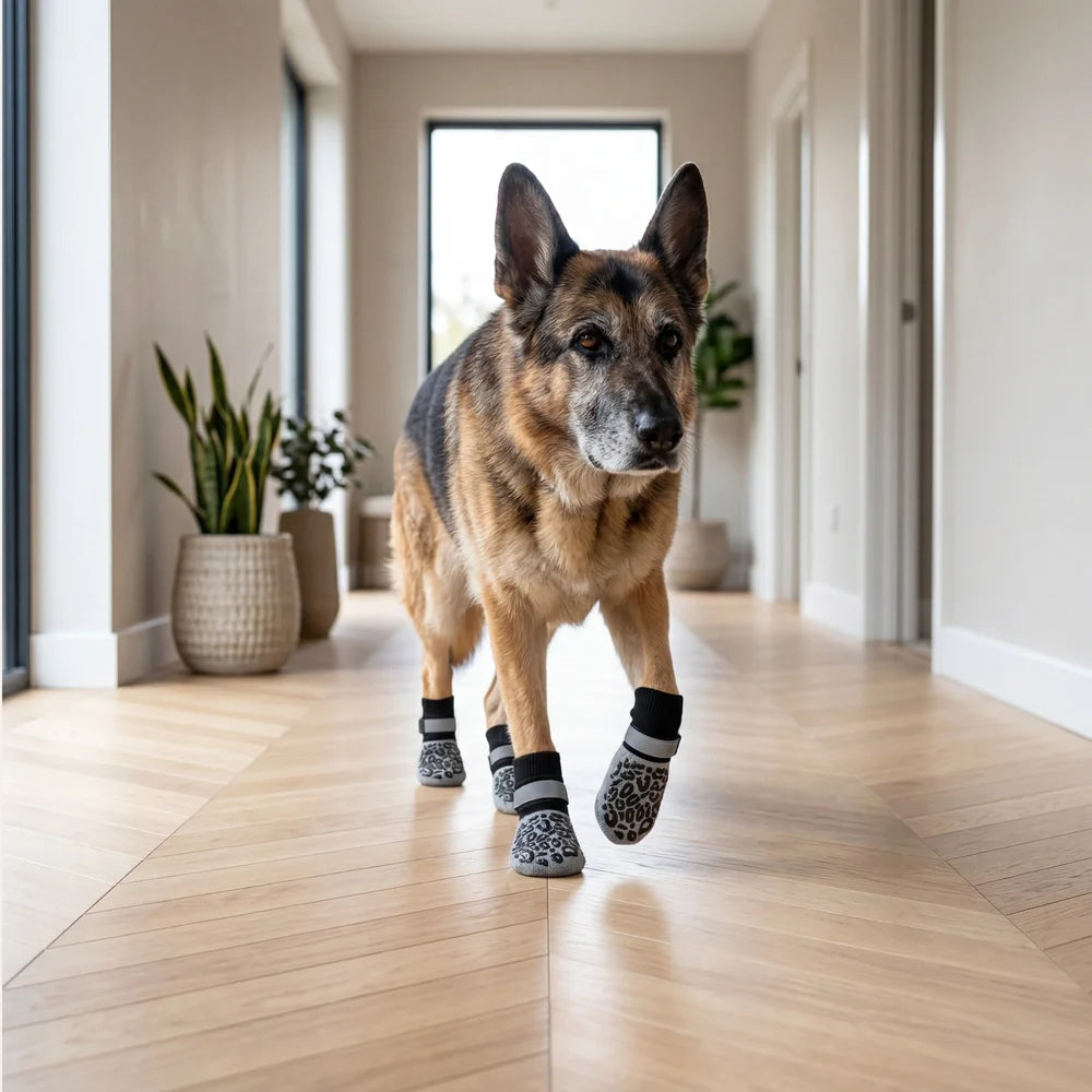 Plush Paws Co. Anti-Skid Pet Paw Traction Socks – Breathable Knit Indoor Dog Booties with Straps