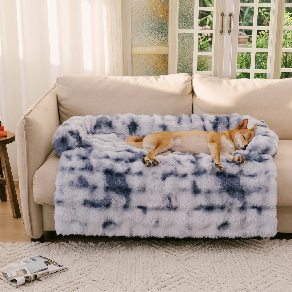 Plush Paws Co. Calming Dog Couch Bed – Plush Bolster Sofa Protector & Mat for Dogs & Cats