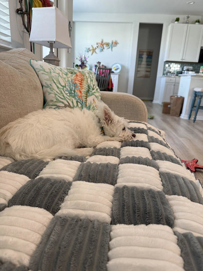 Plush Paws Co. Checkerboard Quilted Sofa Mat – Plush Furniture Protector & Pet Couch Bed