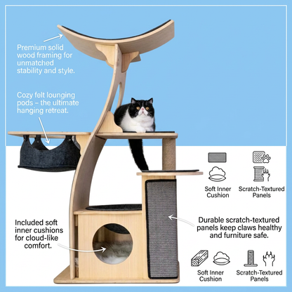 Plush Paws Co. Designer Feline Activity Center — Modern Wooden Cat Tree