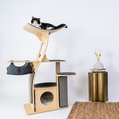 Plush Paws Co. Designer Feline Activity Center — Modern Wooden Cat Tree