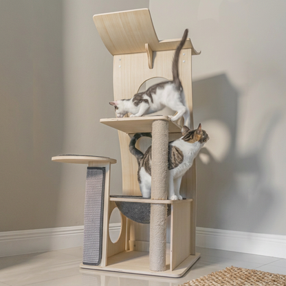 Plush Paws Co. Designer Feline Activity Center — Modern Wooden Cat Tree