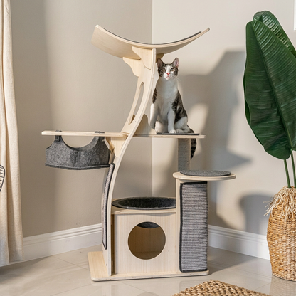 Plush Paws Co. Designer Feline Activity Center — Modern Wooden Cat Tree