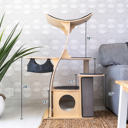 Plush Paws Co. Designer Feline Activity Center — Modern Wooden Cat Tree