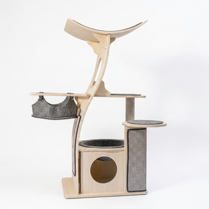 Plush Paws Co. Designer Feline Activity Center — Modern Wooden Cat Tree
