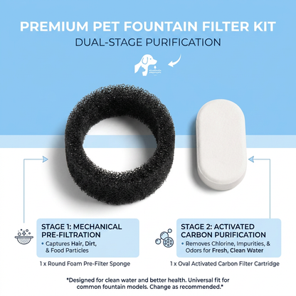 Plush Paws Co. Dual-Action Fountain Filter Set – Activated Carbon & Foam Replacement Cartridges for Pet Water Dispensers