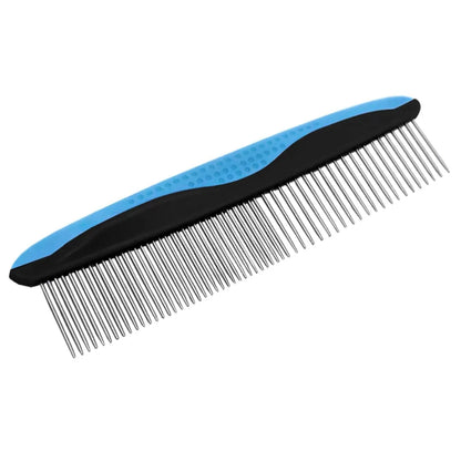 Plush Paws Co. Ergonomic Dual-Spacing Pet Comb – Stainless Steel Detangling & Deshedding Comb for Dogs & Cats