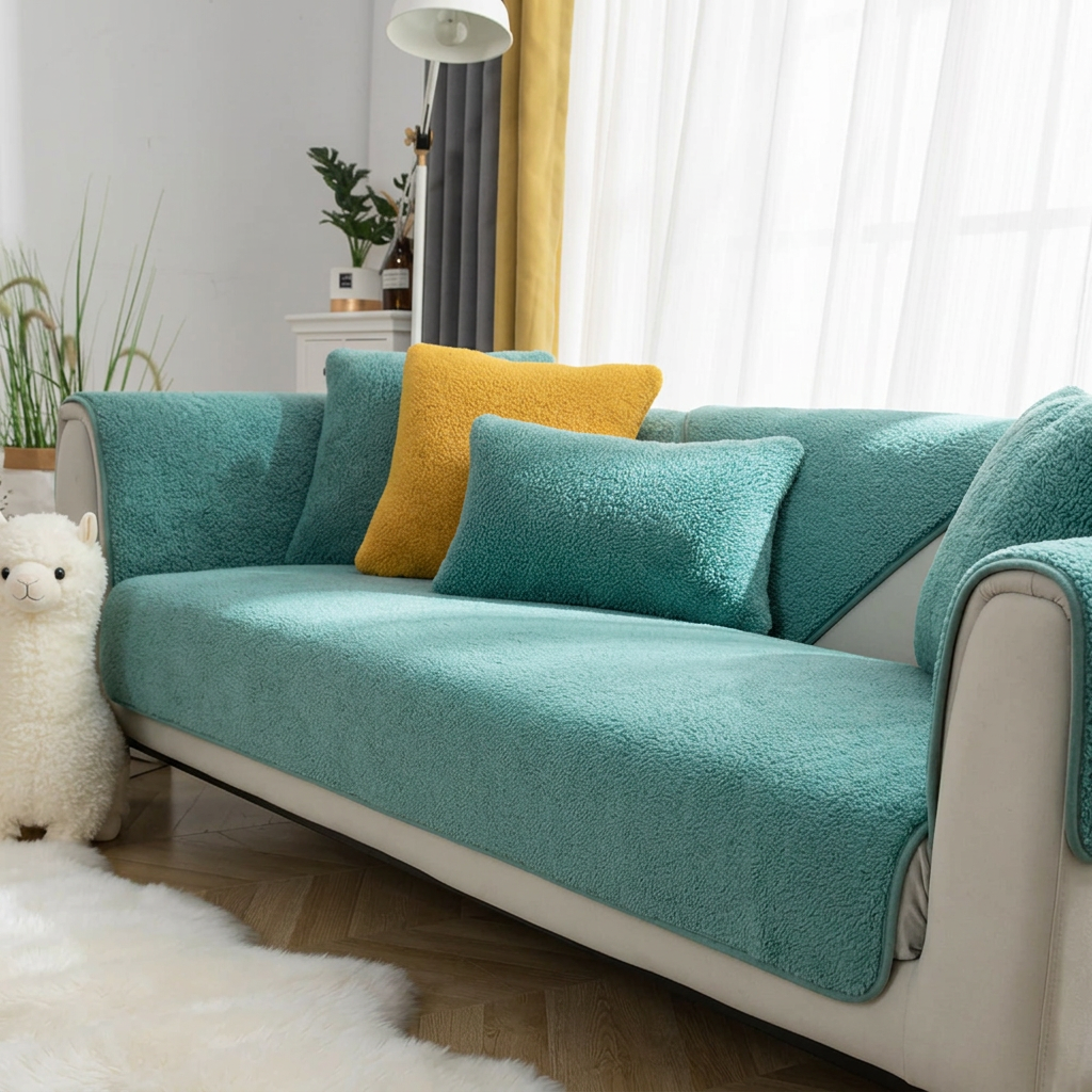 Plush Paws Co. Furniture Protection Shield — Fluffy Sherpa Sofa Cover Protector Style