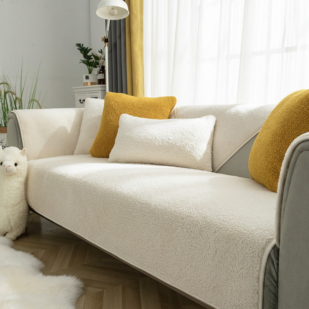 Plush Paws Co. Furniture Protection Shield — Fluffy Sherpa Sofa Cover Protector Style