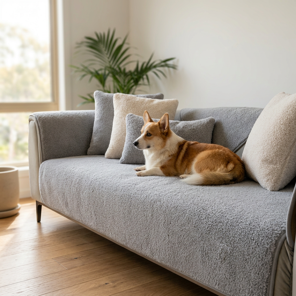 Plush Paws Co. Furniture Protection Shield — Fluffy Sherpa Sofa Cover Protector Style