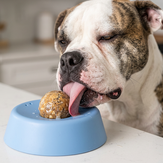 Plush Paws Co. Interactive Rolling Ball Lick Bowl – Long-Lasting Pet Enrichment Feeder for Dogs