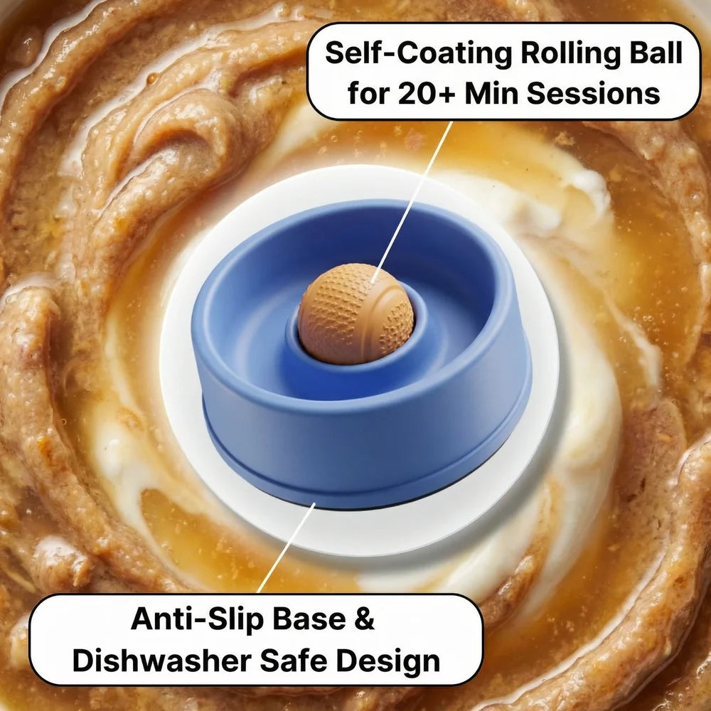 Plush Paws Co. Interactive Rolling Ball Lick Bowl – Long-Lasting Pet Enrichment Feeder for Dogs