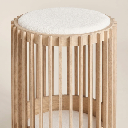 Plush Paws Co. Modern Slatted Wood Cat Tower – 2-Tier Pet Condo & Perch with Cushion