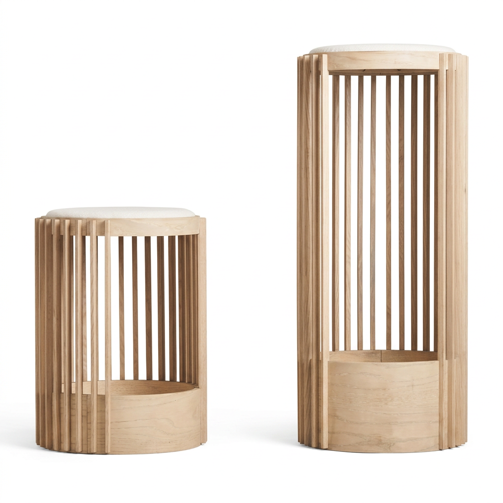 Plush Paws Co. Modern Slatted Wood Cat Tower – 2-Tier Pet Condo & Perch with Cushion