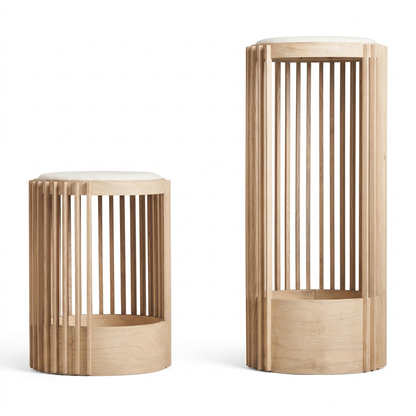 Plush Paws Co. Modern Slatted Wood Cat Tower – 2-Tier Pet Condo & Perch with Cushion