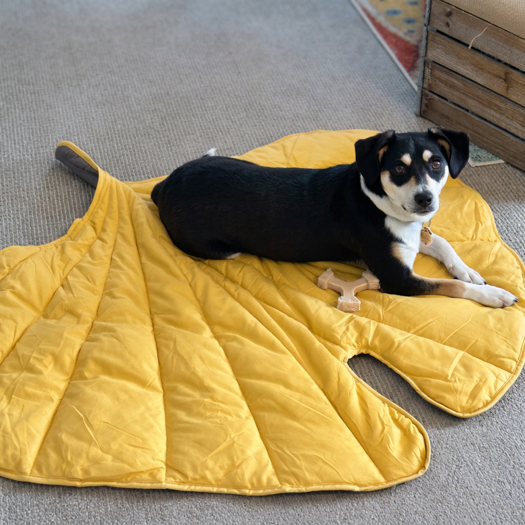 Plush Paws Co. Quilted Leaf Pet Blanket – Soft Cotton Padded Floor Mat & Couch Cover for Dogs & Cats