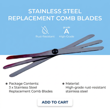 Plush Paws Co. Stainless Steel Deshedding Comb Replacement Blades – 3-Pack Grooming Tool Refills for Dogs & Cats
