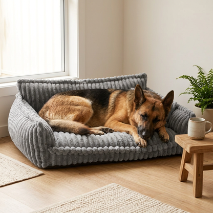 Plush Paws Co. Support Couch — Corduroy Bolstered Pet Sofa Style
