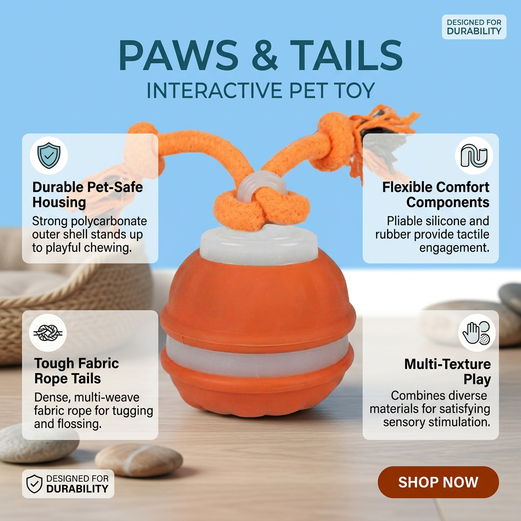 Plush Paws Co. Active Energy Burn — Automated Rolling Ball with Rope Tails Toy Design