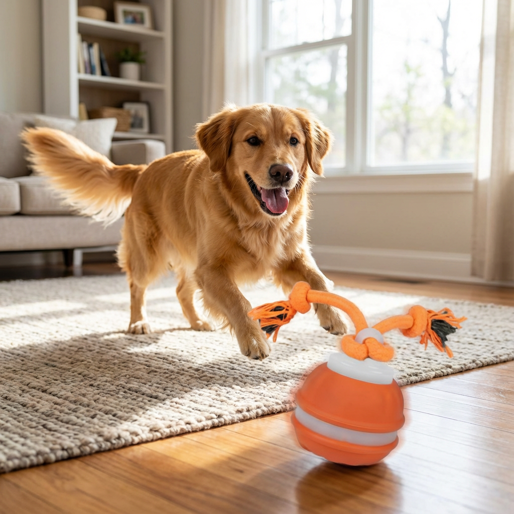 Elara Haus Dog Toy - Durable Rubber Interactive Tough Dog Toy 10 cm Diameter 60 cm Rope 0