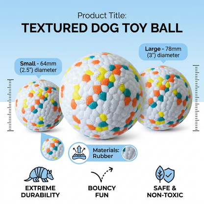 Plush Paws Co. Active Play Essential — Multicolour Textured Rubber Dog Ball