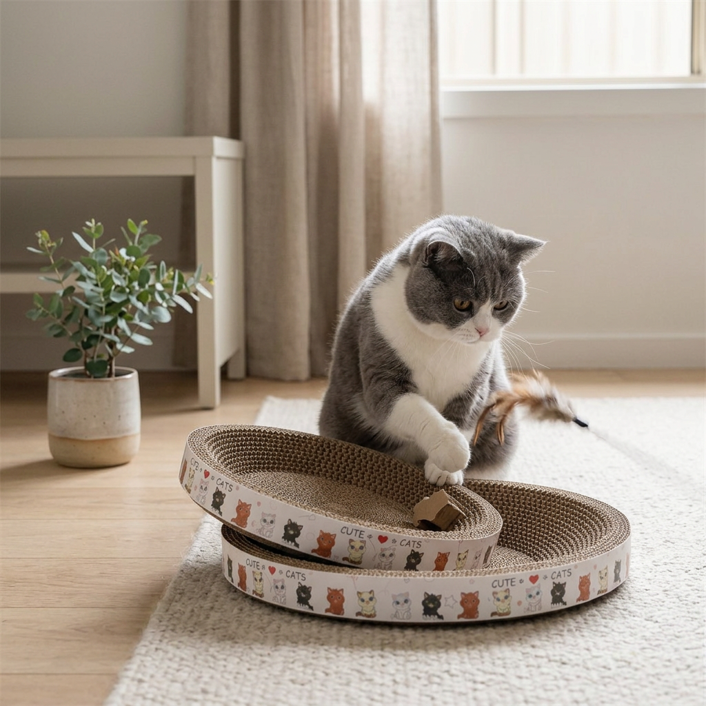 Plush Paws Co. All-Day Scratch & Lounge Bed — Reversible Cardboard Cat Bowl