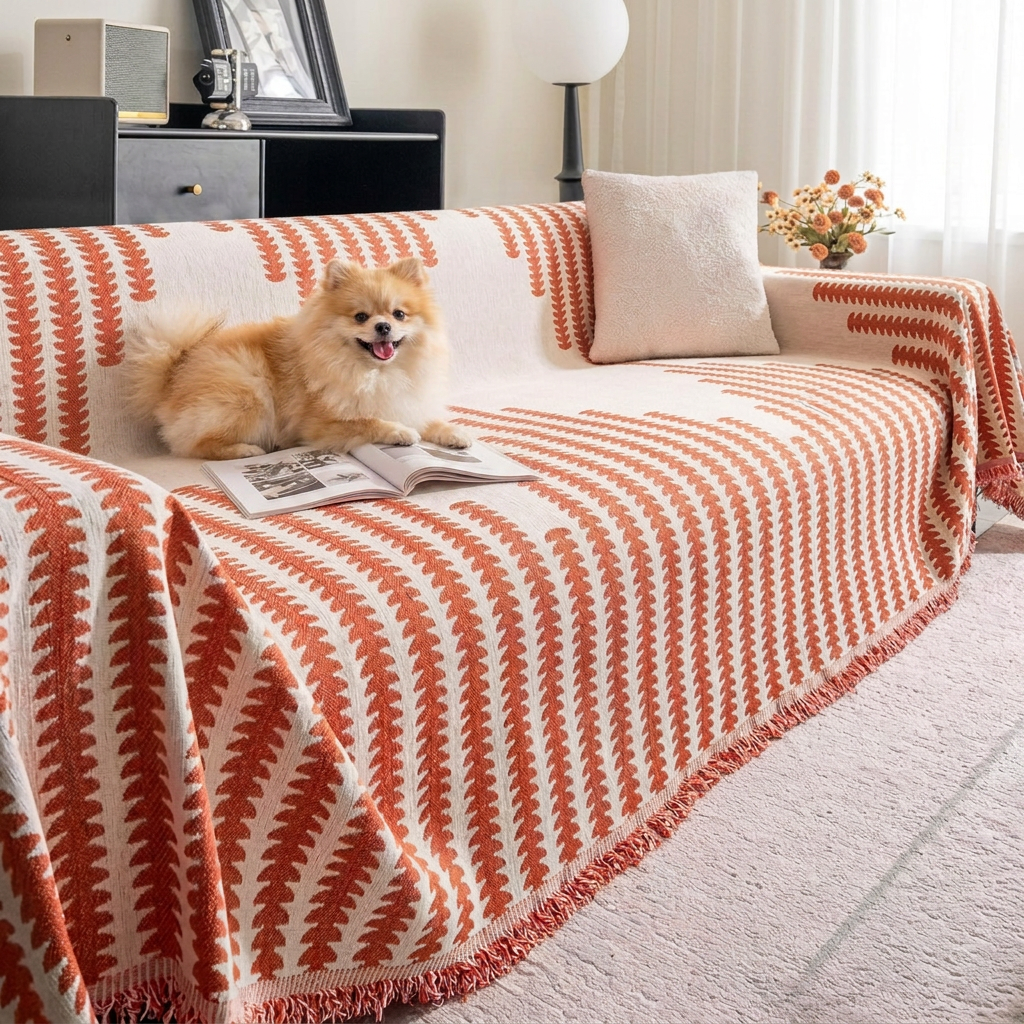 Plush Paws Co. All-Season Chenille Sofa Throw Blanket – Double-Sided Anti-Scratch Furniture Protector