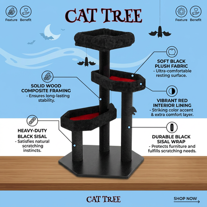 Plush Paws Co. Alternative Feline Play Tower — Gothic Style Cat Tree