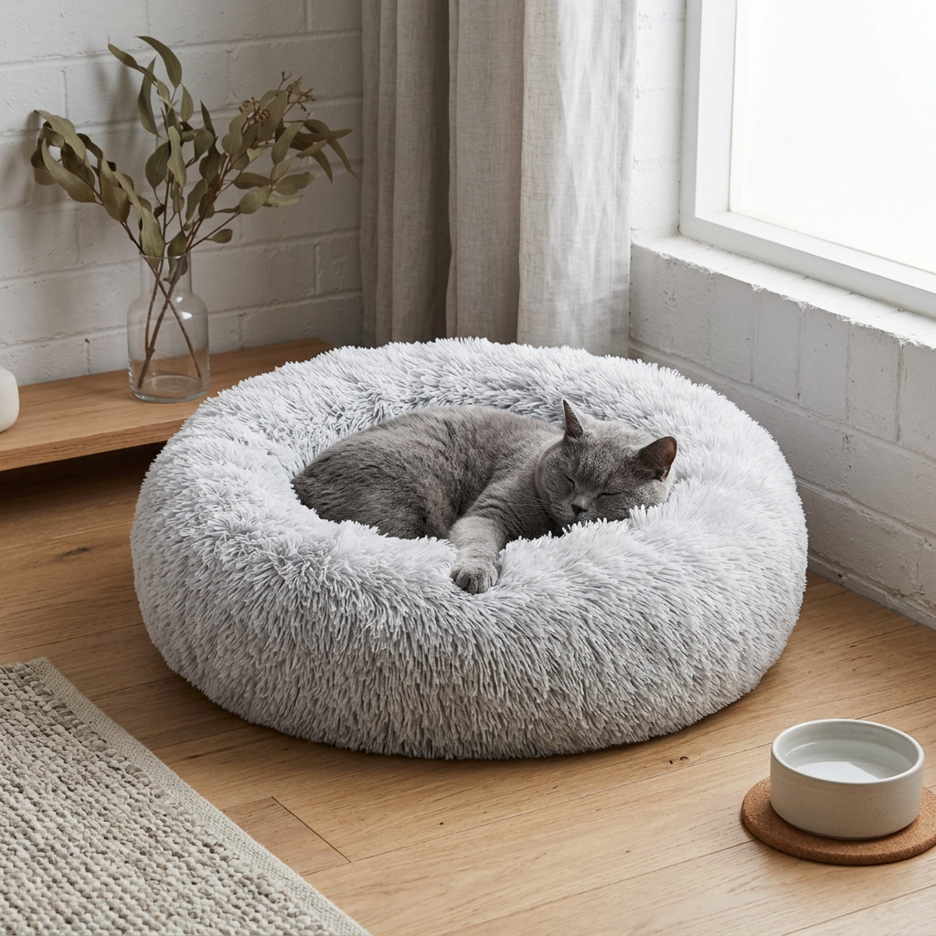 Plush Paws Co. Anxiety Relief Pet Bed — Calming Donut Design