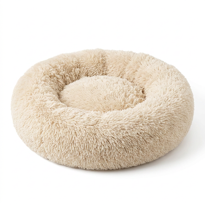 Plush Paws Co. Calm Rest Pet Bed — Fluffy Shaggy Dog Donut Design