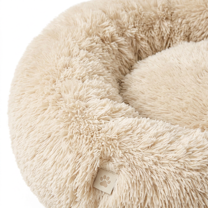 Plush Paws Co. Calm Rest Pet Bed — Fluffy Shaggy Dog Donut Design