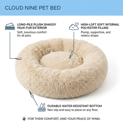 Plush Paws Co. Calm Rest Pet Bed — Fluffy Shaggy Dog Donut Design