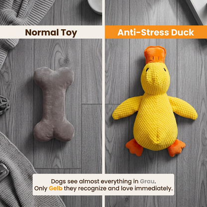 Plush Paws Co. Calming Duck Plush Dog Toy – Squeaky Corduroy Anxiety Relief Chew Toy