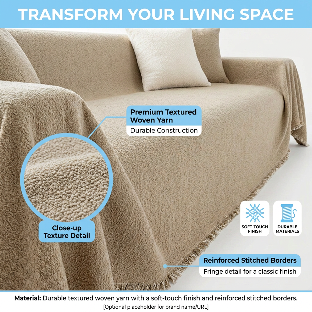Plush Paws Co. Claw-Resistant Pet Furniture Cover — Cozy Textured Throw