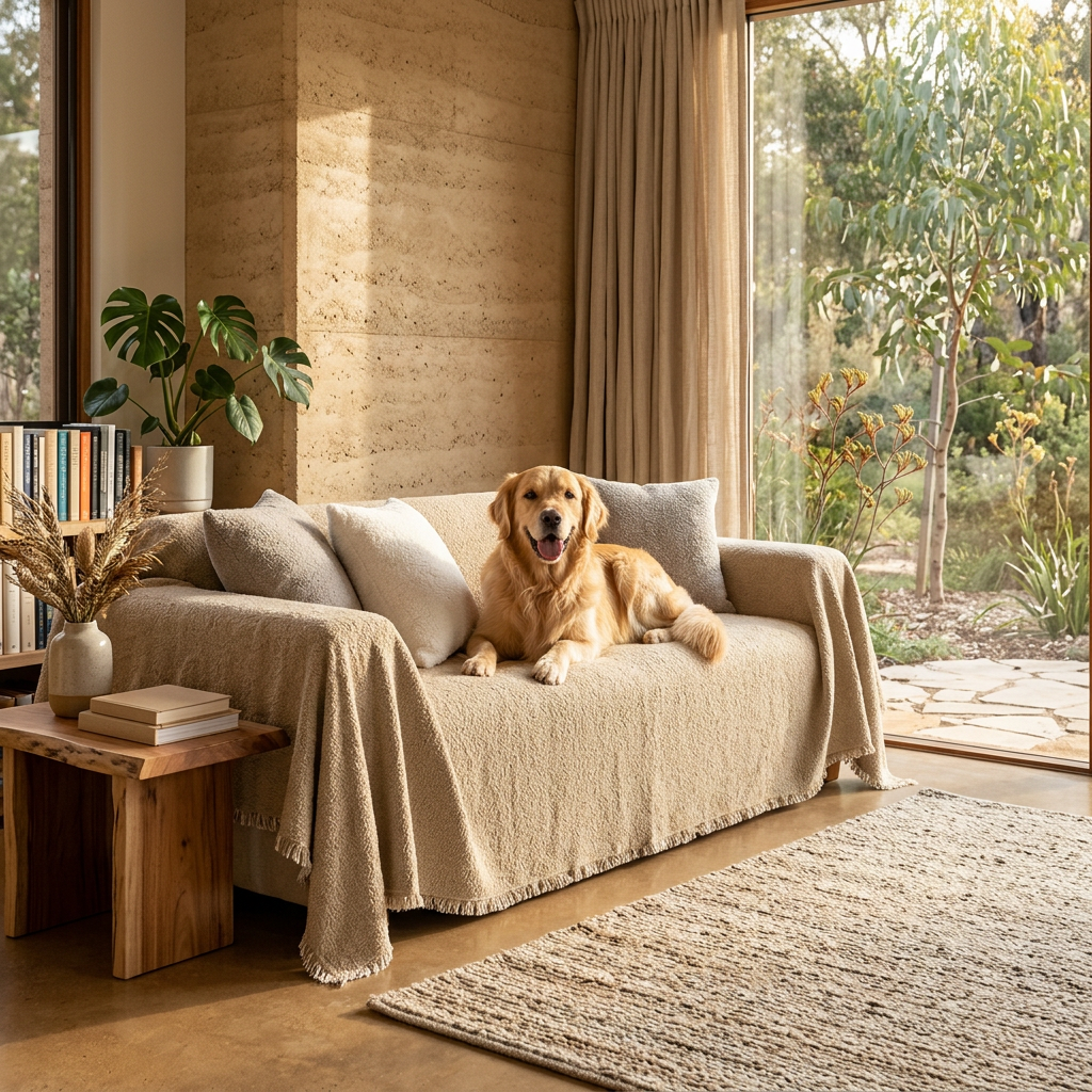 Plush Paws Co. Claw-Resistant Pet Furniture Cover — Cozy Textured Throw