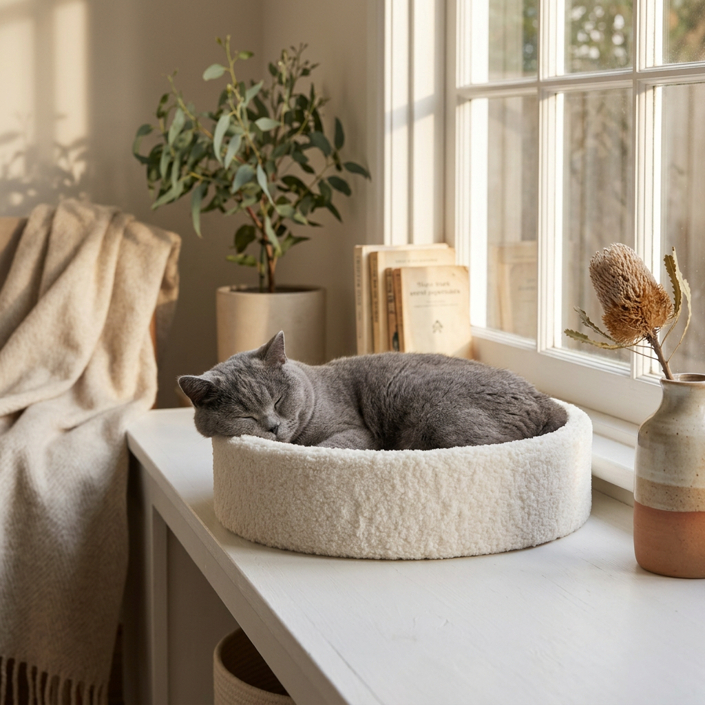 Plush Paws Co. Cozy Nest-Like Lounger — Kip Faux Shearling Cat Bed