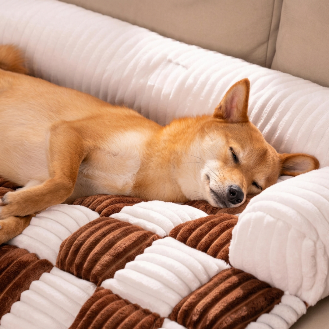 Plush Paws Co. Cozy Resting Dog Couch Protector — Quilted Checkerboard Design
